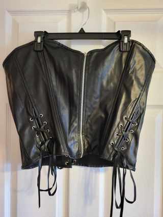 LEATHER [FAUX] ZIP UP CORSET - EUC - 1-2XL - FREE SHPG :D