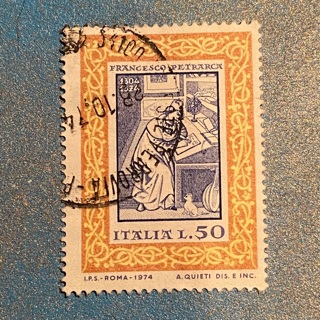 Vintage 1974 postage Stamp Italy : Francesco Petrarca L.50 used
