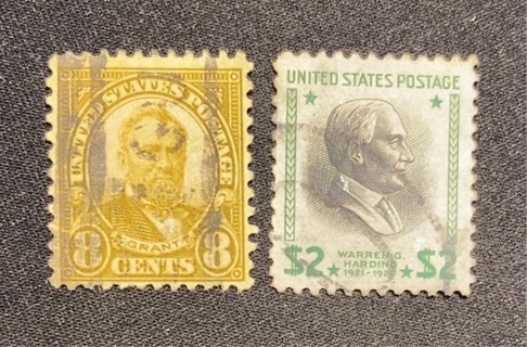 ULYSSES S GRANT 8 CENT & WARREN G HARDING $2 STAMP 1923 SCOTT#560