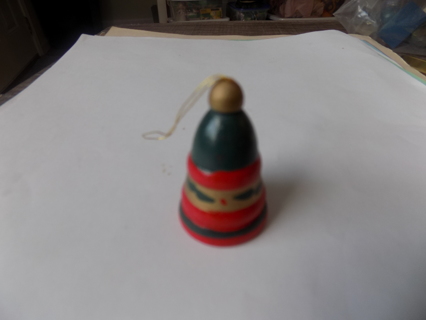 vintage 2 inch wood bell ornament green, red, gold & holly painted