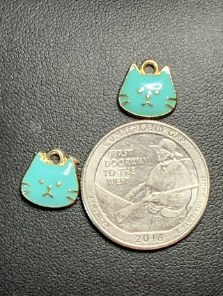 CAT HEAD CHARMS~#12~BLUE~SET OF 2~FREE SHIPPING!