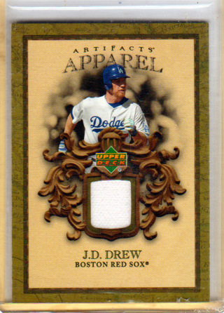J.D. Drew, 2007 Upper Deck Artifacts Apparel RELIC Card #MLB-JD, Boston Red Sox, (L3
