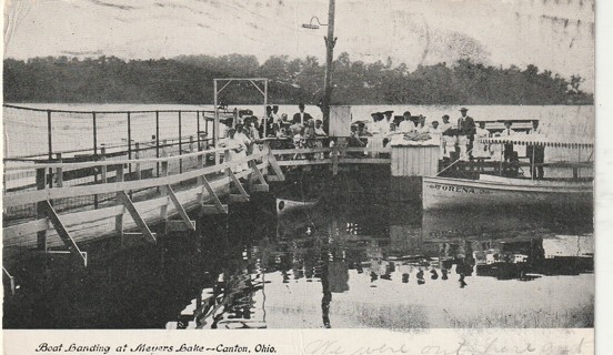 Vintage Used Postcard: g: 1909 Boat Landing, Meyers Lake, Canton, OH