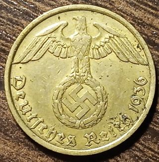 1936 Nazi Germany Rare 10 Reichpfennig Full bold date!