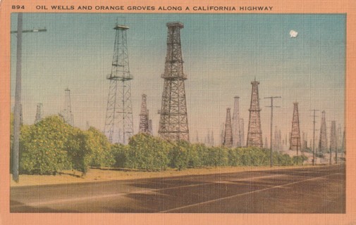 Vintage Unused Postcard: s: Oil Wells along California Highway