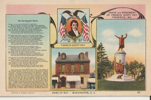 Vintage Unused Postcard: s: Francis Scott Key, Frederick, MD