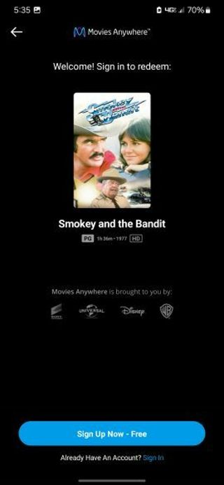 Smokey and the bandit Digital HD movie code MA/VUDU/iTunes