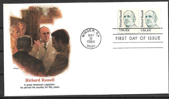1984 Sc1853 10¢ Senator Richard Russell pair FDC