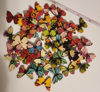 NEW - Painted Wood Butterfly Buttons - 47 in package - 2 hole