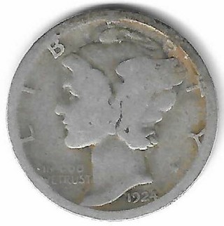 Antique 1924-D Mercury Dime 90% Silver U.S. 10 Cent Coin