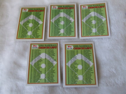 1988 Baseball Checklist Topps Card Lot of 5