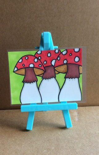 Three Mushrooms original drawing aceo