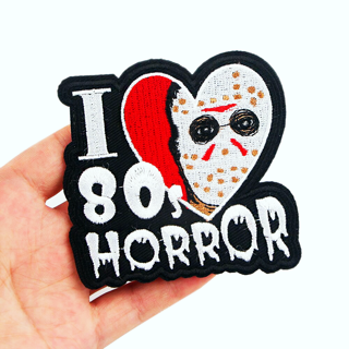 Iron On I Love 80's Horror Patch Embroidered Jason Voorhees Friday 13th Film Badge Applique
