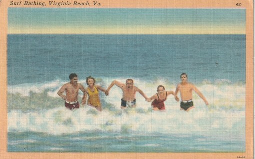 Vintage Used Postcard: f: 1951 Surf Bathing, Virginia Beach, VA