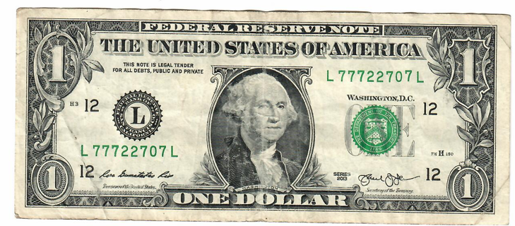 $1 Dollar Fancy Trinary Serial Number Five Sevens! Serial Number: 77722707 Nice! P1