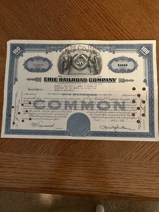 Erie Railroad stock certificate 1959