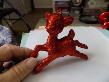 Vintage red glittery reindeer 5 inch ornament