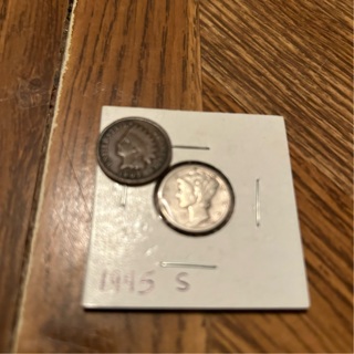 1945S MERCURY SILVER DIME-1907 INDIAN PENNY