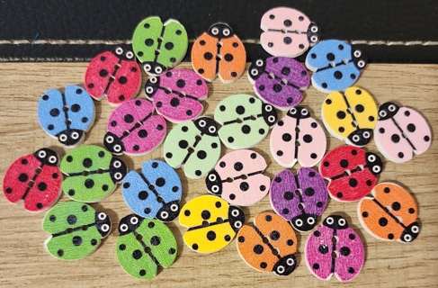 NEW - 25 Multi-Colored Wood Ladybug Buttons - 2 hole