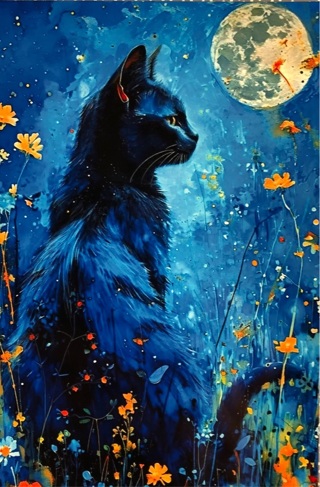 Moonlit Cat  - 3 x 5” MAGNET - GIN ONLY