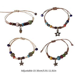 Fashionable Bracelet Ethnic Ceramic Beaded Bangles Woven Strings Exquisite and Eye Catching Wrist