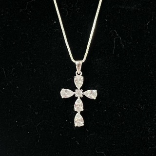 Sparkling Silver Crystal Cross Pendant Necklace 