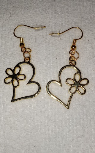 Heart earrings, hooks 925 with goldtone
