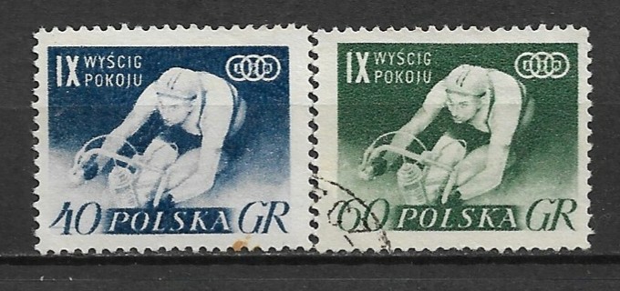 1956 Poland Sc727-8 9th Intl. Peace Bicycle Race, Warsaw-Berlin-Prague CTO