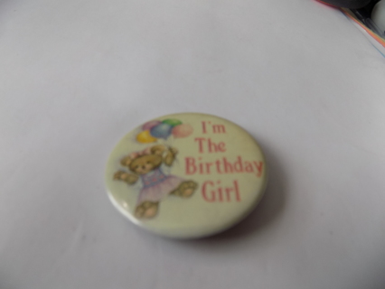 I'm the Birthday girl button bade 1 1/2 inch round girl bear and balloon bouquet