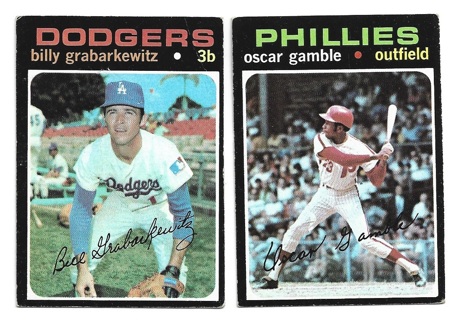 1971 Topps 2 different Baseball Cards - #23 Oscar Gamble & #85 Billy Grabrakewitz  