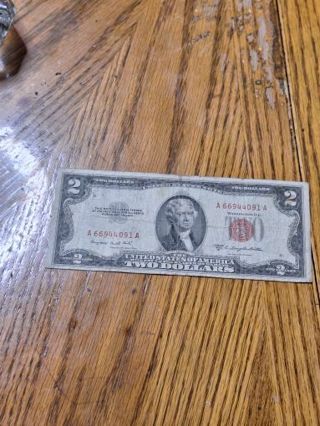 1953 B Average Circulated Red Seal 2$ Bill