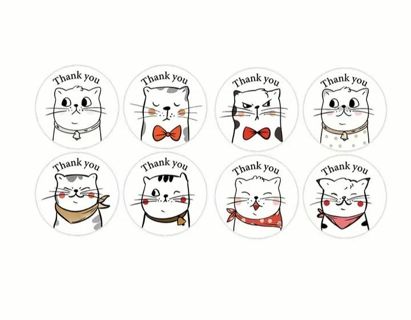 ➡️⭕SPECIAL⭕(32) 1" CAT FACE THANK YOU STICKERS!!⭕