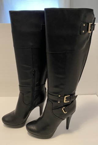 NEW, Women’s Black Faux Leather Guess High Heel Boots 