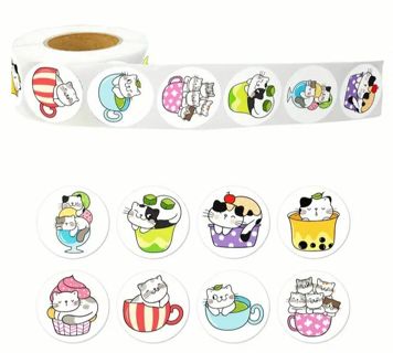 ↗️⭕NEW⭕(8) 1" ADORABLE KITTY IN A CUP STICKERS!! (SET 3 of 3)⭕ CAT