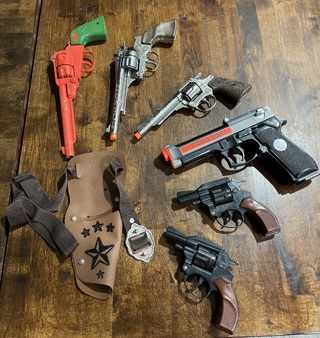 5 Vintage Toy Cap Guns and 1 Nerf Soft Gun