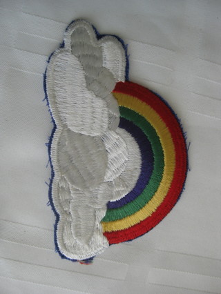 Embroidered patch, Rainbow w cloud. Sewing, decorating, new.