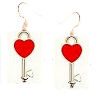 GP ENAMEL RED HEART KEY EARRINGS #8 (PLEASE READ DESCRIPTION)