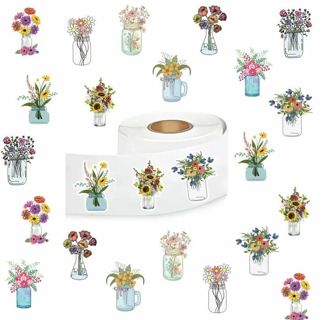 ➡️⭕(10) 1" FLOWERS IN VASES STICKERS!! (SET 1 of 3)⭕