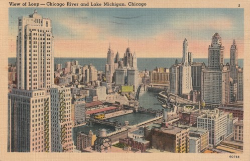 Vintage Used Postcard: g: 1941 Chicago River & Lake Michigan, Chicago, IL