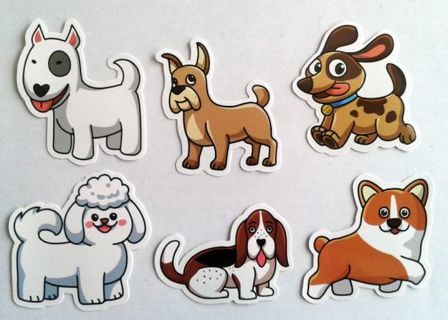 Six Adorable Dog Vinyl Stickers