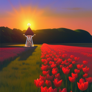 Listia Digital Collectible: Tulips & Windmill at sunset