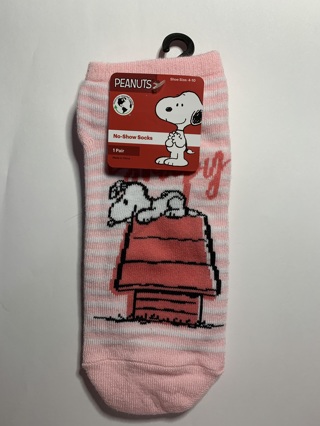 ✨PEANUTS~SNOOPY~NO SHOW SOCKS~1 PAIR~NWT~PINK & WHITE STRIPED~FREE SHIPPING✨