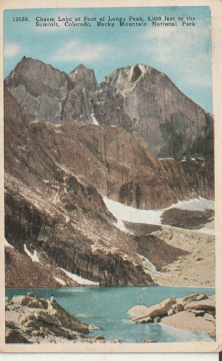 Vintage Used Postcard: gin: 1929 Chasm Lake at Foot of Longs Peak, CO