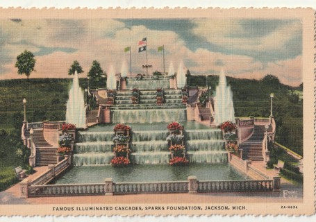 Vintage Unused Postcard: (z): Linen: Michigan: Sparks Foundation, Jackson