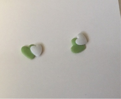 Green and white heart earrings 