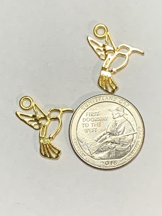 HUMMINGBIRD CHARMS~#1~GOLD~SET OF 2 CHARMS~FREE SHIPPING!