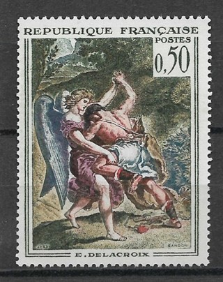 1963 France Sc1054 Jacob Wrestling with the Angel by Delacroix MNH