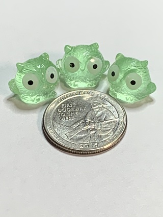 OWLS~#3~GREEN~MINIS~SET OF 3 OWLS~GLOW IN THE DARK~FREE SHIPPING!