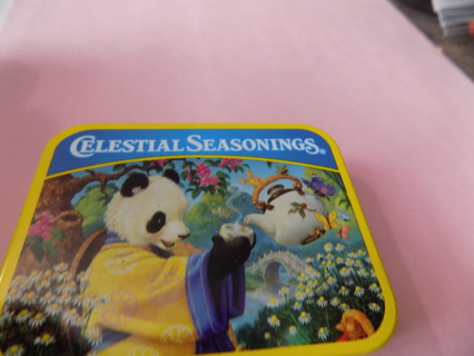 Celestial Seasoning yellow tin Panda bear on lid 3 x 2 1/2