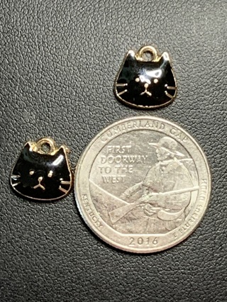 CAT HEAD CHARMS~#18~BLACK~SET OF 2~FREE SHIPPING!